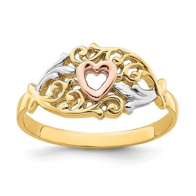 Rhodium Heart Ring 14k Yellow &amp; Rose Gold K2080, MPN: K2080, 196904061596