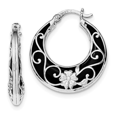 Onyx Hinged Post Earrings Sterling Silver Rhodium-plated QE12031, MPN: QE12031, 191101299544