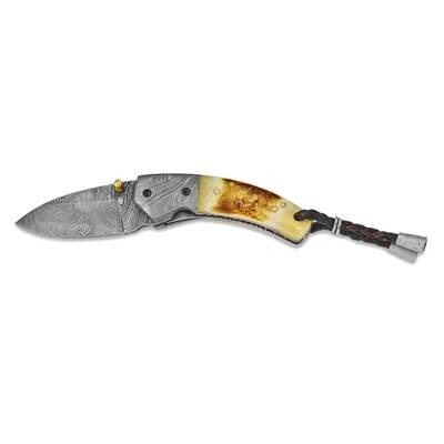 Damascus Steel 256 Layer Folding Blade Tinted Camel Bone Handle Knife KN1910, MPN: KN1910, 19110167…