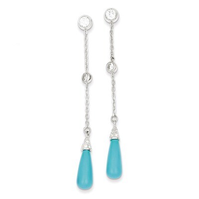 Turquoise Stone &amp; Diamond Post Dangle Earrings Sterling Silver QE9442, MPN: QE9442, 883957568621