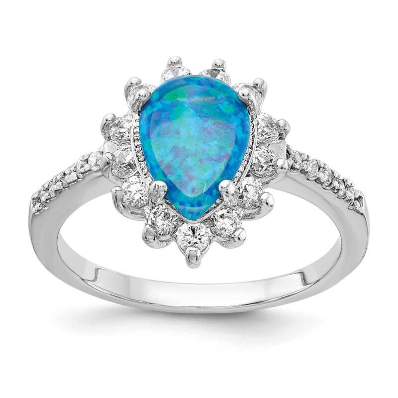 Created Blue Opal &amp; CZ Diamond Ring Sterling Silver Rhodium Plated QCM1418, MPN: QCM1418, 883957779…