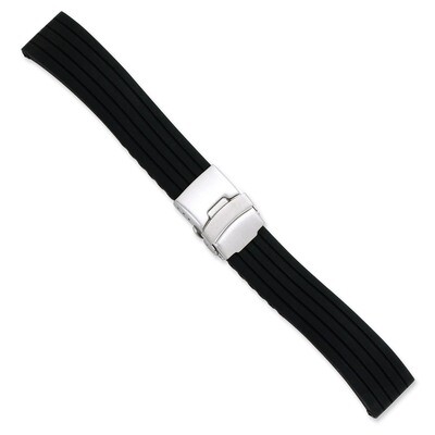 24mm Black Striped Silicone Silver-tone Deploy Buckle Watch Band 7.25 Inch BA224-24, MPN: BA224-24,…