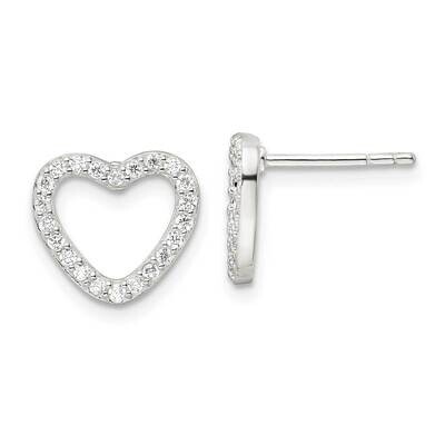 Heart Post Earrings Sterling Silver Cz Diamond QE16429, MPN: QE16429, 196904166970