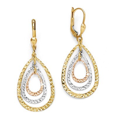 Leslie&#39;s Tri-color Polished &amp; Diamond-cut Leverback Earrings - 14k Gold HB-LE683, MPN: LE683, 88677…