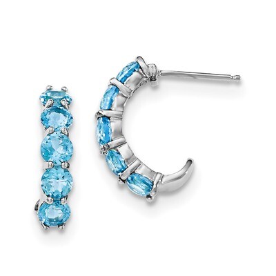 Blue Topaz J-Hoop Earrings Sterling Silver Rhodium-plated QE12616BT, MPN: QE12616BT, 191101038921