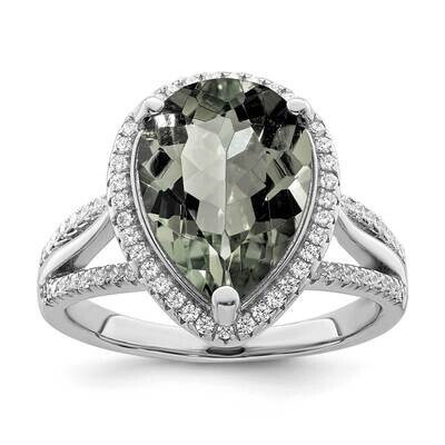 CZ Diamond &amp; Black Swarovski Crystal Ring Sterling Silver Rhodium-Plated Polished QR7344, MPN: QR73…