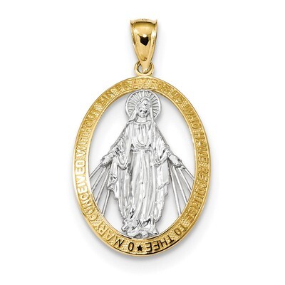 Polished Miraculous Medal Pendant 14k Gold &amp; Rhodium K6352, MPN: K6352, 886774017952