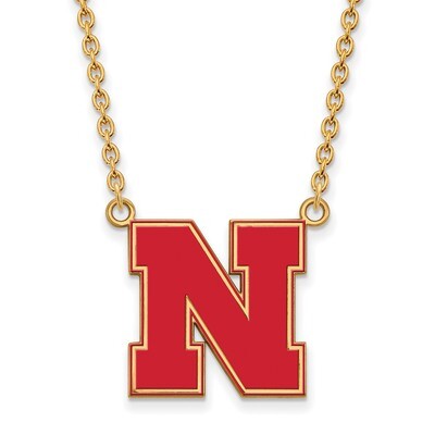 University of Nebraska Large Enamel Pendant with Necklace Gold-plated Sterling Silver GP097UNE-18, …