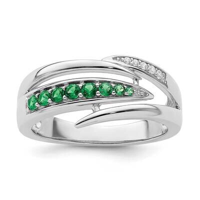 Green &amp; White CZ Diamond Ring Sterling Silver Rhodium-Plated QR7197, MPN: QR7197,