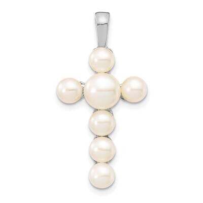 4-5mm and 5-6mm White Button Cultured Freshwater Pearl Cross Pendant 14k White Gold XPW5296, MPN: X…