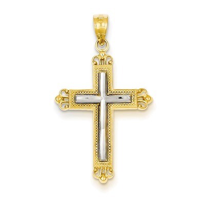 Diamond Cut Cross Pendant 14k Gold Rhodium D4414, MPN: D4414, 883957457109