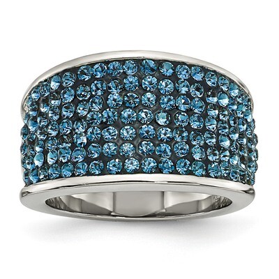 Blue Crystal Polished Ring Stainless Steel SR237-7