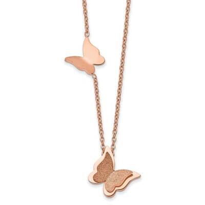 Rose Ip-Plated Diamond-Cut Butterfly with 3 Inch Extender Necklace Stainless Steel Polished SRN2925…