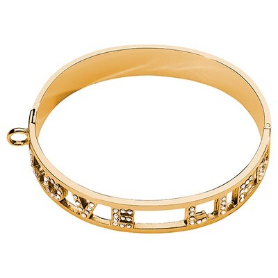 Nikki Lissoni Love Life Bangle with Swarovski Crystals of 1cm  Gold-Plated 17cm 6.7 inch B1119G17, …