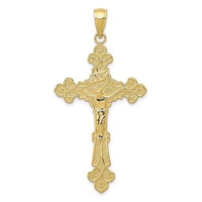 Textured Inri Crucifix Fleur De Lis Pendant 10k Gold Polished 10K5571, MPN: 10K5571, 196904099704