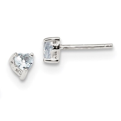 4mm Heart Aquamarine Post Earrings Sterling Silver QBE27MAR, MPN: QBE27MAR, 191101048661