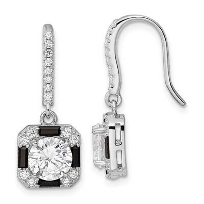 CZ Diamond &amp; Black Nano Crystal Square Earrings Sterling Silver Rhodium-Plated QE15767, MPN: QE1576…