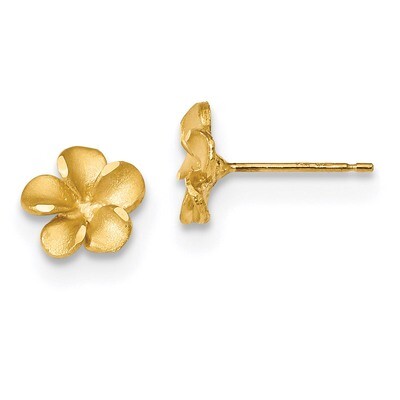 Plumeria Post Earrings 14k Gold Satin Diamond-cut TL1116, MPN: TL1116, 191101078378