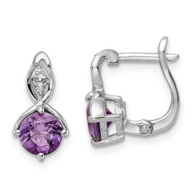 1.95Tw Amethyst White Topaz Hinged Earrings Sterling Silver Rhodium-Plated QE16642AM, MPN: QE16642A…