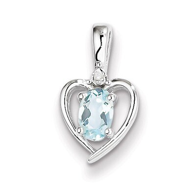 Aquamarine &amp; Diamond March Pendant Sterling Silver QBPD19MAR, MPN: QBPD19MAR, 883957536163