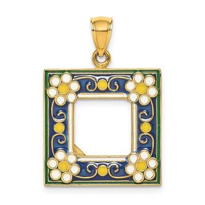 Navy Picture Frame with Flowers Charm 14k Gold Enamel K6949, MPN: K6949, 637218132331