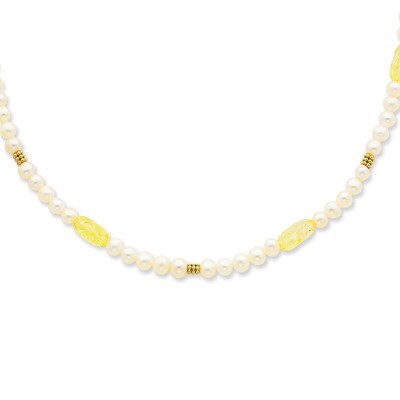 FW Cultured Pearl &amp; Lemon Quartz Necklace 14k Gold PR68-16