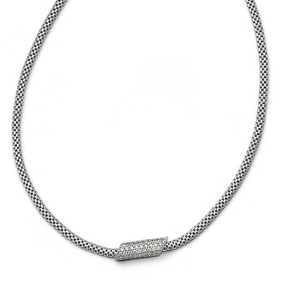 Rhodium-plated CZ with 2 Inch ext. Necklace Sterling Silver QLF621-16
