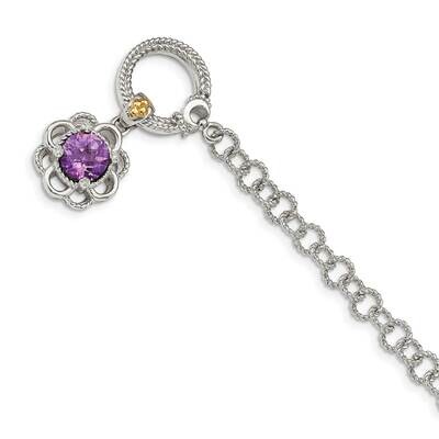 Amethyst &amp; Diamond 7.5 Inch Toggle Bracelet Sterling Silver with 14k Gold Accent QTC1554, MPN: QTC1…