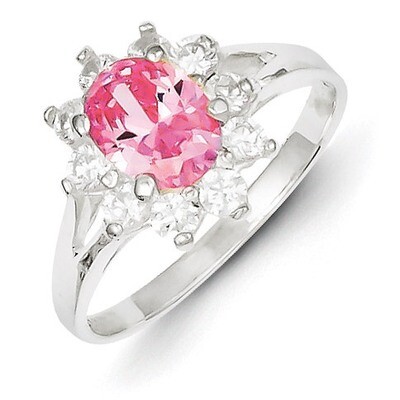 Pink Oval Diamond Cluster Ring Sterling Silver QR4382, MPN: QR4382, 883957364636
