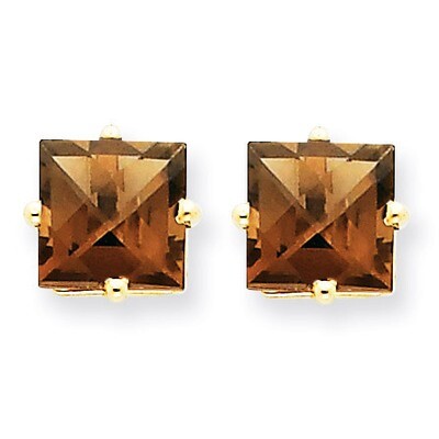 7mm Square Smokey Quartz Earrings 14k Gold XE63SQ, MPN: XE63SQ, 883957094571