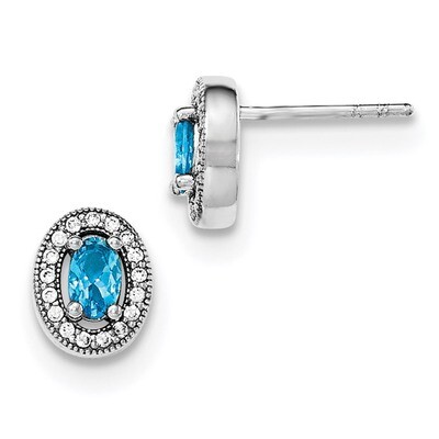 Blue &amp; White CZ Diamond Oval Stud Earrings Sterling Silver Rhodium-plated QE12564, MPN: QE12564, 88…