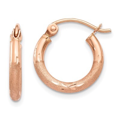 Light Weight Satin Diamond Cut Hoop Earrings 14k Rose Gold TF754, MPN: TF754, 191101368004