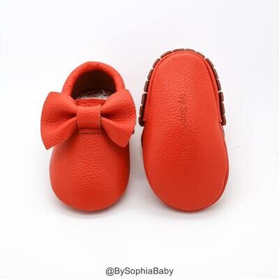 Baby Moccasins Orange Moccasins Baby Leather Shoes Genuine Leather Moccs Toddler Moccasins Baby Bow…