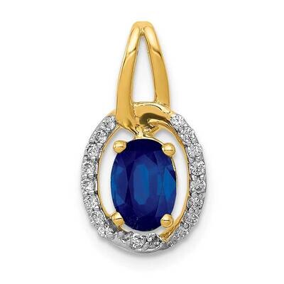 .85 Sapphire Halo Pendant 14k Gold Diamond PM5261-SA-013-YA, MPN: PM5261-SA-013-YA, 883957383439