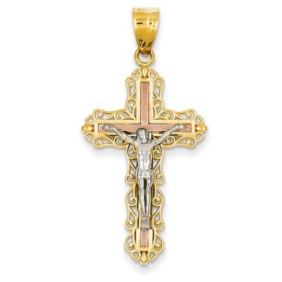 Diamond-cut Crucifix Pendant 14k Tri-Color Gold D3645, MPN: D3645, 883957430683