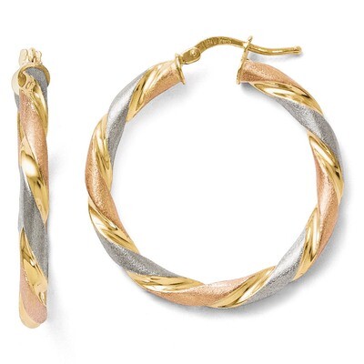 Leslie&#39;s Tri-color Twisted Hinged Hoop Earrings - Sterling Silver HB-VA70, MPN: VA70, 883957021270