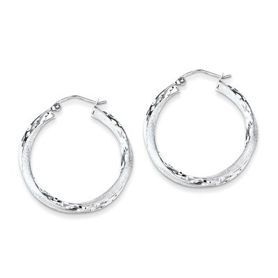 3.00mm Polished &amp; Satin Twisted Hoop Earrings Sterling Silver Rhodium-plated QE4612, MPN: QE4612, 8…