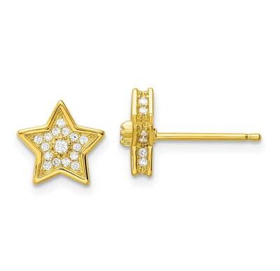 Gold-Tone CZ Diamond Star Post Earrings Sterling Silver Polished QE16478, MPN: QE16478, 196904165591