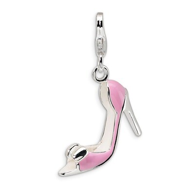 Pink Enameled Bow-top High Heel Charm Sterling Silver QCC201 by Amore La Vita, MPN: QCC201, 8839573…