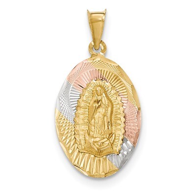 Diamond -cut Lady of Guadalupe Oval Pendant 14k &amp; Rhodium Polished K5639, MPN: K5639, 191101082849