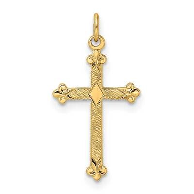 Textured Solid Diamond Shape Cross Pendant 14k Gold Polished XR1948, MPN: XR1948,