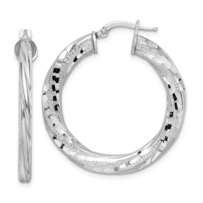 3x33mm Diamond-Cut Twisted Tube Hoop Earrings Sterling Silver Rhodium-Plated QE15852, MPN: QE15852,…