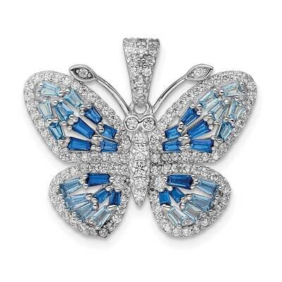 Blue &amp; White CZ Diamond Butterfly Pendant Sterling Silver Rhodium-Plated Polished QP5658, MPN: QP56…