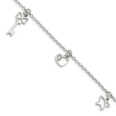 Heart, Star &amp; Key with 1 Inch Extender. Bracelet Sterling Silver CZ Diamond QG4892-6.5, MPN: QG4892…