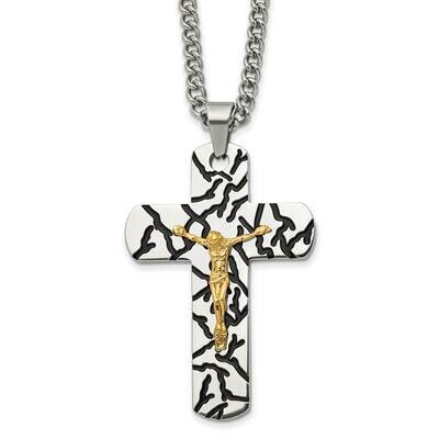 Yellow Ip-Plated with Enamel Crucifix 24 Inch Necklace Stainless Steel Polished SRN2800-24 by Chise…