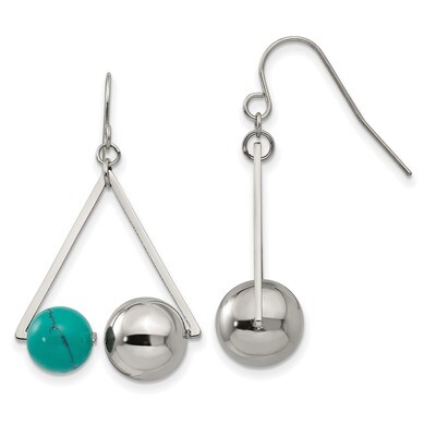 Triangle with Imit.Turquoise Beads Earrings Stainless Steel Polished SRE1283 by Chisel, MPN: SRE128…