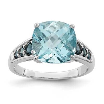 Sky Blue Cushion &amp; London Blue Topaz Ring Sterling Silver Rhodium-plated QR7143, MPN: QR7143,