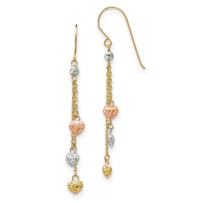 Diamond -cut Triple Heart Dangle Shepherd Hook Earrings 14k Tri-Color Gold TH979, MPN: TH979, 19110…