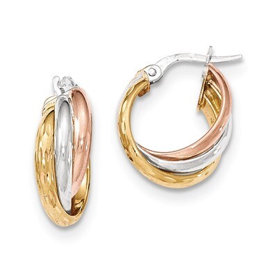 Post Hoop Earrings 14k Tri-color Gold Polished TF712, MPN: TF712, 191101457661