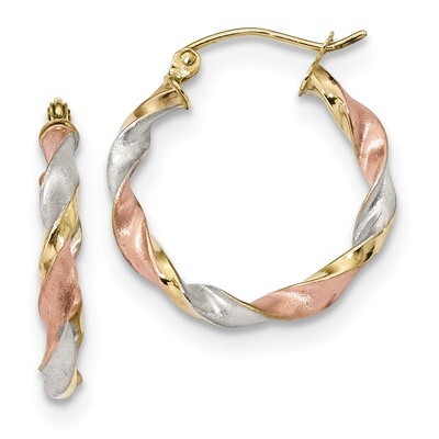 Satin Twisted Hoop Earrings 10k Tri Color Gold 10ER304, MPN: 10ER304, 191101169519